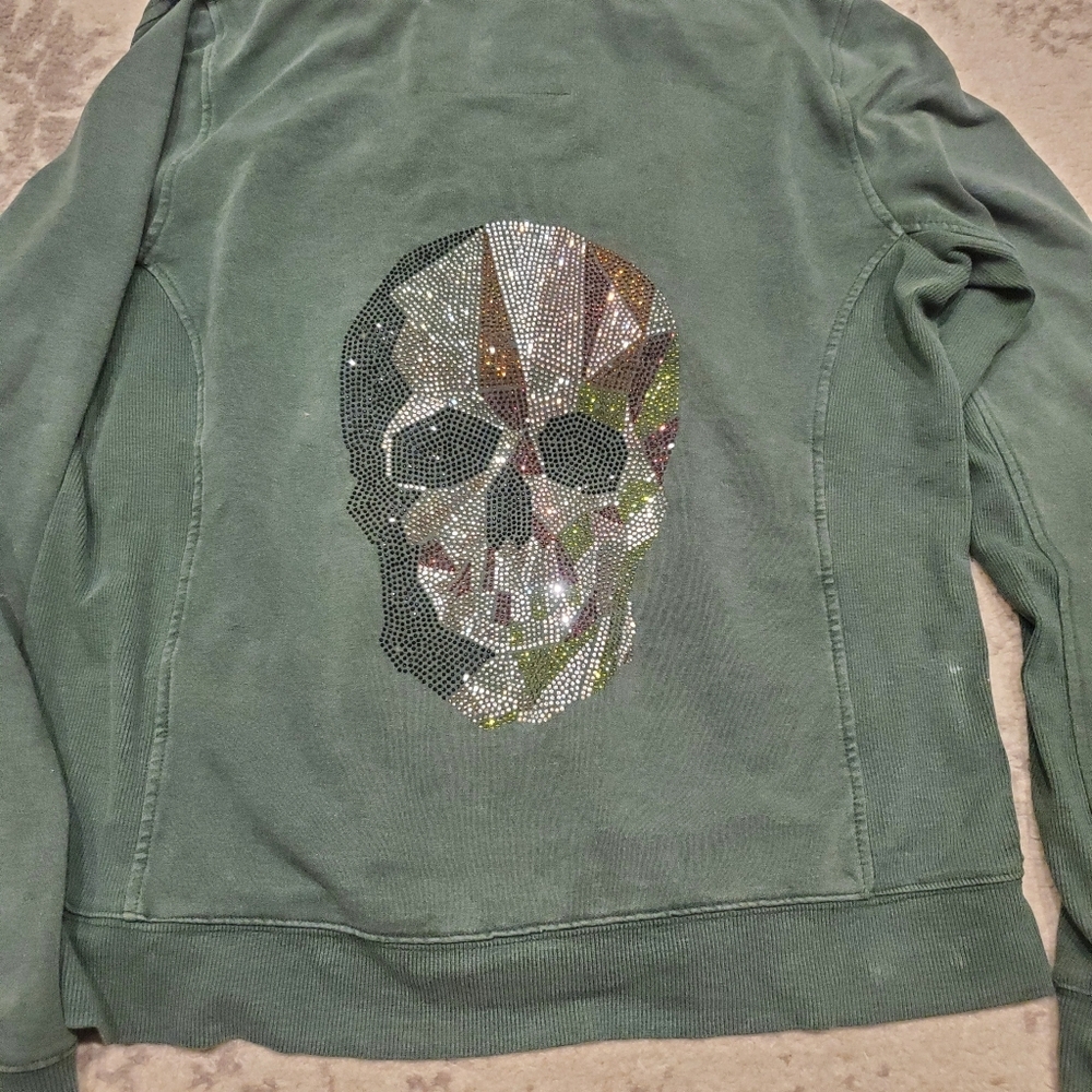 Rhinestone Skull Green Butter Hoodie